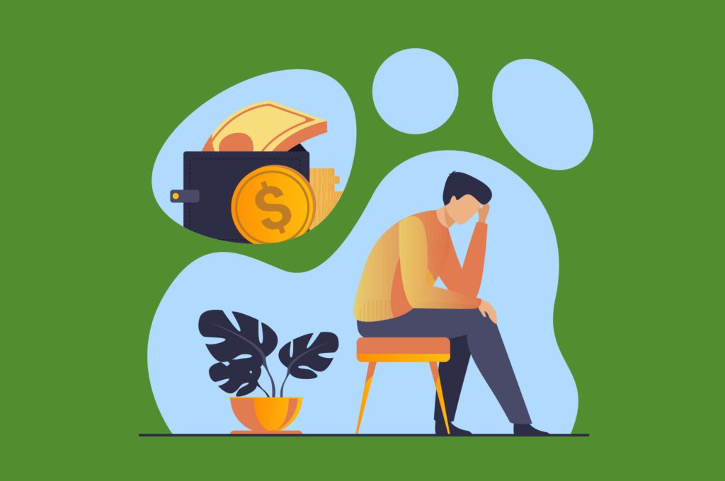 employee health, both mental health and physical health, person sitting on chair worrying about financial future